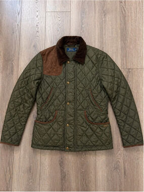 Ralph Lauren Quilted Barn Jacket Womens Small Olive Green Corduroy Collar Equest